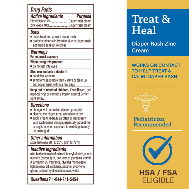 Zinc Oxide Diaper Rash Cream - Soothes & Diaper Rash - Zinc Oxide 10% Dimethicone 1% - Easy Spreading Diaper Rash Cream for Baby, Healing Skin Ointment for Red, Irritated Skin - 4oz
