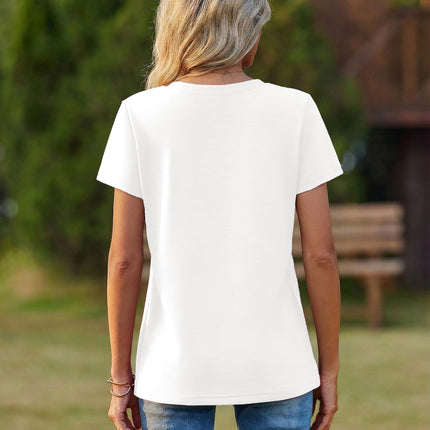Womens V-Neck Tops Summer Casual Short Sleeve Tshirts S-3XL