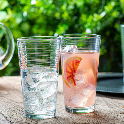 Set of 16 Heavy Base Ribbed Durable Clear Drinking Glass Cups