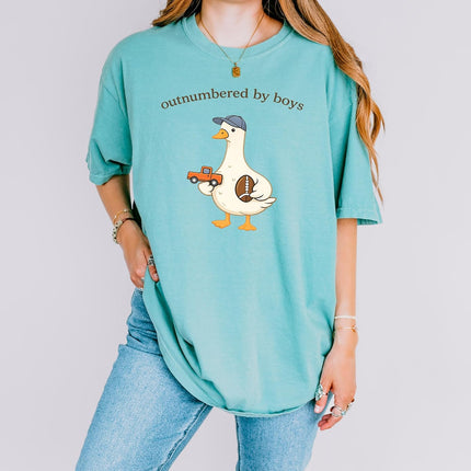 Outnumbered By Boys Shirt Comfort Color Funny Boy Mom Tee Gift for Mama Cute Goose Graphic