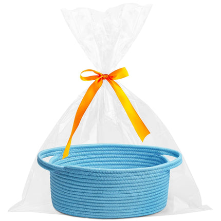 Small Woven Basket with Gift Bags and Ribbons Durable Baskets for Gifts Empty Small Rope Basket for Storage 12"X 8" X 5" Baby Toy Basket with Handles, Blue