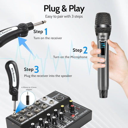 Easy Install Wireless Microphone, No Delay Handheld Microphone System with Rechargeable Receiver, Suitable for Singing, Teaching, Church, Weddings, and DJ Events (Black, 2 Microphone)