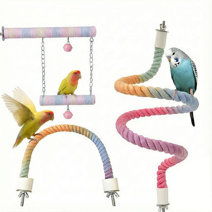 3Pcs Chrysoippotis Bird Rope Perch, Bendable Rope Perches for Bird Cages, Climbing Toys Accessories for Parakeets, Cockatiels, Lovebirds & Budgie