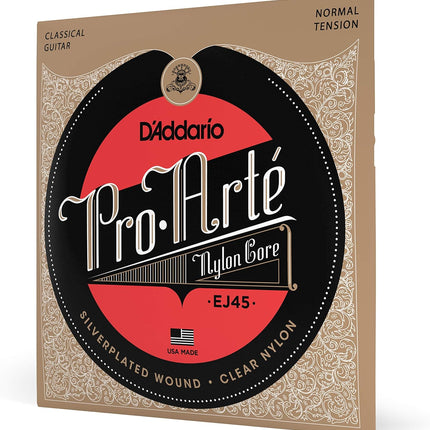 D'Addario Pro Arté Nylon Classical Guitar Strings, EJ45, Normal Tension, 6-String Set, Pack of 1