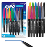 Wet Erase Markers, Semi-Permanent, Assorted Colors, Ultra Fine Tip, 12 Count - For Writing on Glass, Whiteboards, Mirrors, Calendar, Labeling, Organizing