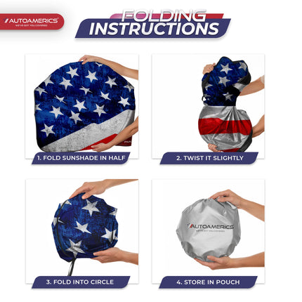 1-Piece Windshield Sun Shade Grunge American Flag - 4 USA Design - Foldable Car Front Window Sunshade for Most Sedans SUV Truck - Blocks Max UV Rays and Keeps Your Vehicle Cool - Medium