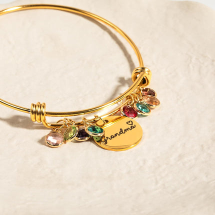 Custom Grandma Birthstone Bangle Bracelet, Personalized Children’s Birthstone Gift for Mom, Handmade Jewelry for Her, Birthday Mothers Day Gift for Women, Meaningful Present for Grandma