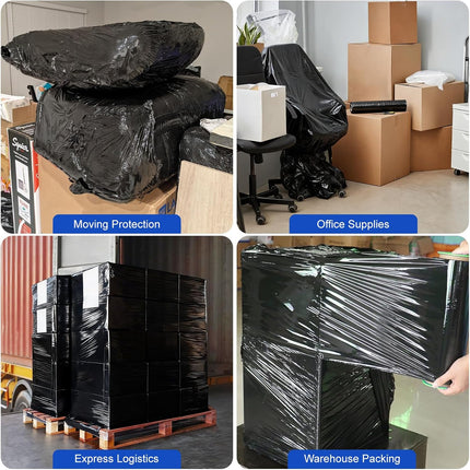 2 Rolls Black Stretch Wrap 12" x 1000 FT x 80 Gauge, Industrial Heavy Duty Stretch Wrap Shrink Film, Durable Self-Adhering for Packing, Moving, Pallet, Included Wrap Holder