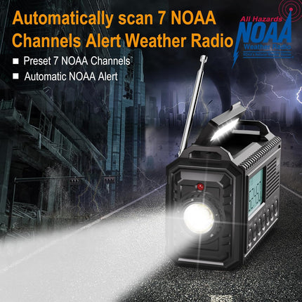 Raynic NOAA Weather Radio, 5000mAh/18500mWh Solar Hand Crank Emergency Radio, Battery Powered Portable Radio with AM/FM/SW/NOAA, Cell Phone Charger, Type-C Charging, Flashlight and SOS Siren