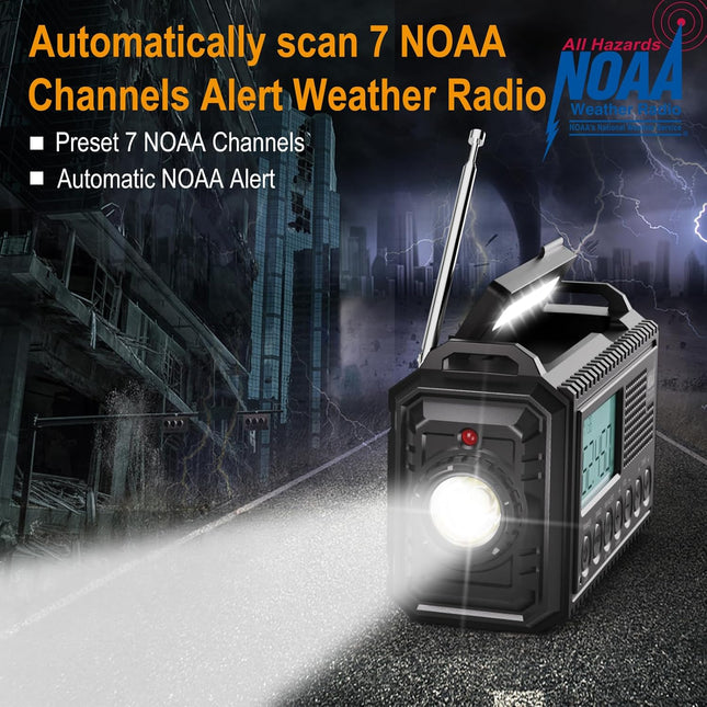 NOAA Weather Radio, 5000mAh/18500mWh Solar Hand Crank Emergency Radio, Battery Powered Portable Radio - photo 2