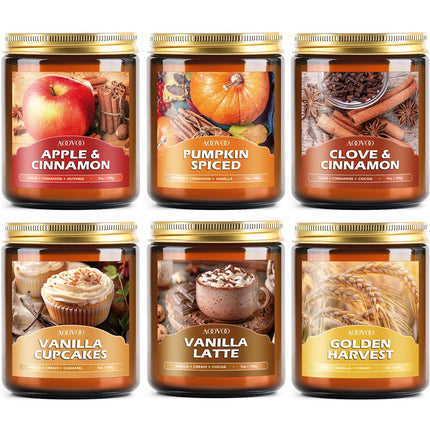 Fall Candles Set - 4 Pack Candles for Home Scented, 28 oz Natural Soy Wax 200 Hour Long Lasting, Autumn Gifts Set for Women Men Fall Fragrance of Pumpkin/Apple Cinnamon/Clove/Wheat Vanilla