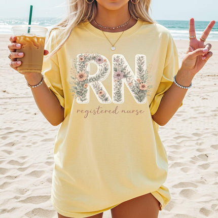 Floral RN Registered Nurse Comfort Colors T-Shirt Cute Botanical Nurse Shirt Healthcare Worker Gift