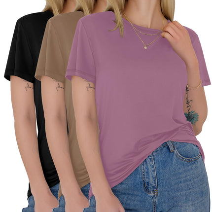 3 Pack Womens T-Shirts Short Sleeve Summer Tops Soft Basic Tees 2026