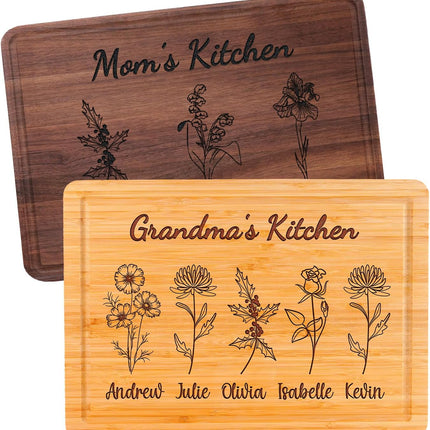 Personalized Cutting Boards, Gifts for Mom - Grandma, Birth Flower Grandma's Garden, Christmas, Birthday Mothers Day Gift for Grandma From Grandkids, Son - Daughter, Chopping Board for Mom's Kitchen