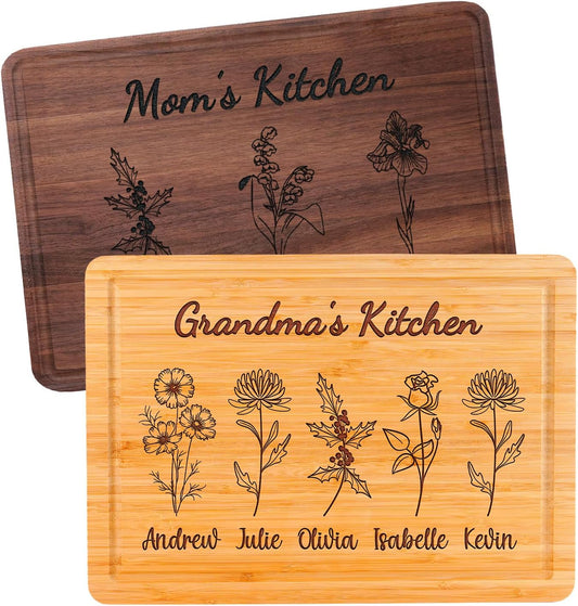 Personalized Birth Flower Cutting Board Gift for Mom or Grandma