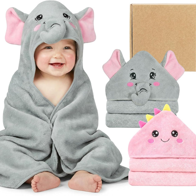 2 Pack Hooded Baby Towels Soft Absorbent Coral Fleece Baby Bath Towels with