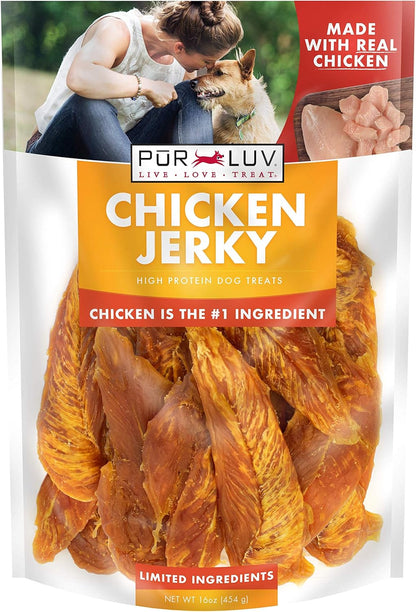 Chicken Jerky Dog Treats, Made with 100% Real Chicken Breast, 16 Ounces, Healthy, Easily Digestible, Long-Lasting, High