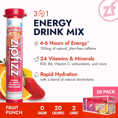 Daily Energy Drink Powder, Fruit Punch, 20 Pack 3-in-1 Sustained Energy, Rapid Hydration, and Essential - photo 2
