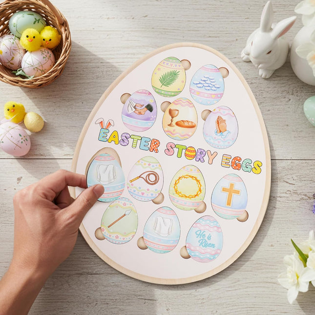 Easter Story Eggs Puzzle Wooden for Kids, Christian Church Gifts, Easter Basket Stuffers Gifts for Teen, Kids, Resurrection Jesus Story