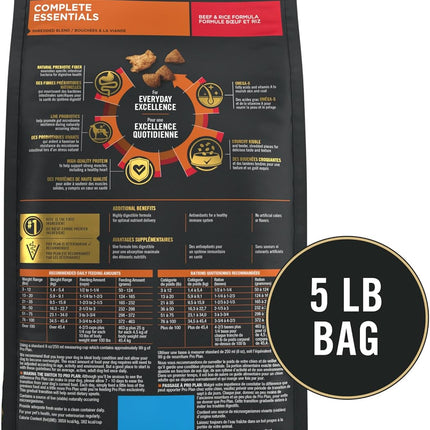 Purina Pro Plan Complete Essentials Shredded Blend Beef and Rice Dog Food Dry Formula with Probiotics for Dogs - 5 lb. Bag