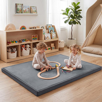 Ultra Soft Baby Play Mat for Floor, 50"x50" Playpen Mat, 1.3" Thick Memory Foam, Non-Slip Tummy Time Mat for Infants, Toddlers, and Kids – Water-Repellent Coral Velvet, Easy Care