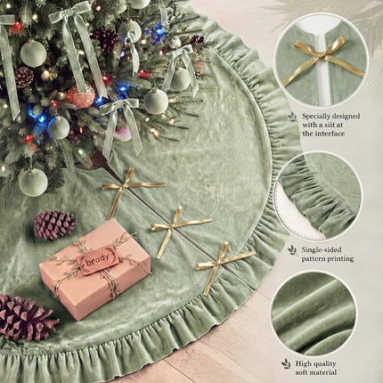 Falda de árbol de Navidad de terciopelo, 48 Inches, estilo moño, verde salvia