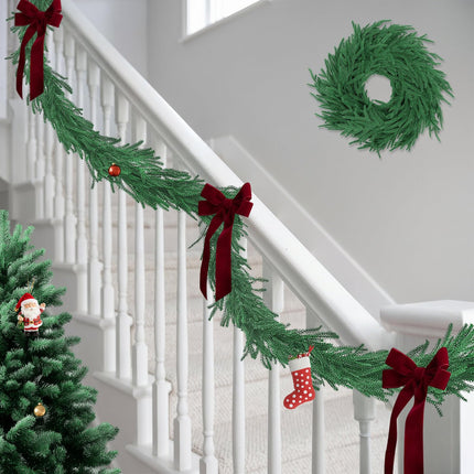 6Ft 2Pcs Artificial Norfolk Pine Garland, Real Touch Faux Greenery for Fireplace Mantel Staircase Wall, Christmas Hanging Indoor Outdoor Decor