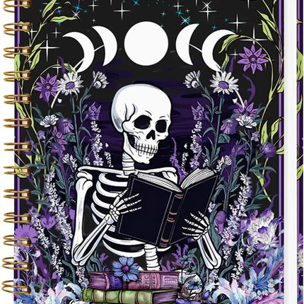 Lined Spiral Journal Notebook, A5 College Ruled Spiral Notebook for Women, Hardcover with Elegant Design for Work and Note-Taking, 5.5 * 8.25 inch, 160 Pages, Skull Head