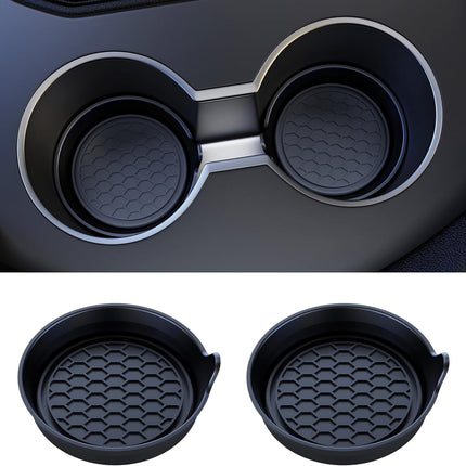 Amooca Car Cup Coaster Universal Automotive Waterproof Non-Slip Cup Holders Sift-Proof Spill Holder Car Interior Accessories 2 Pack Black