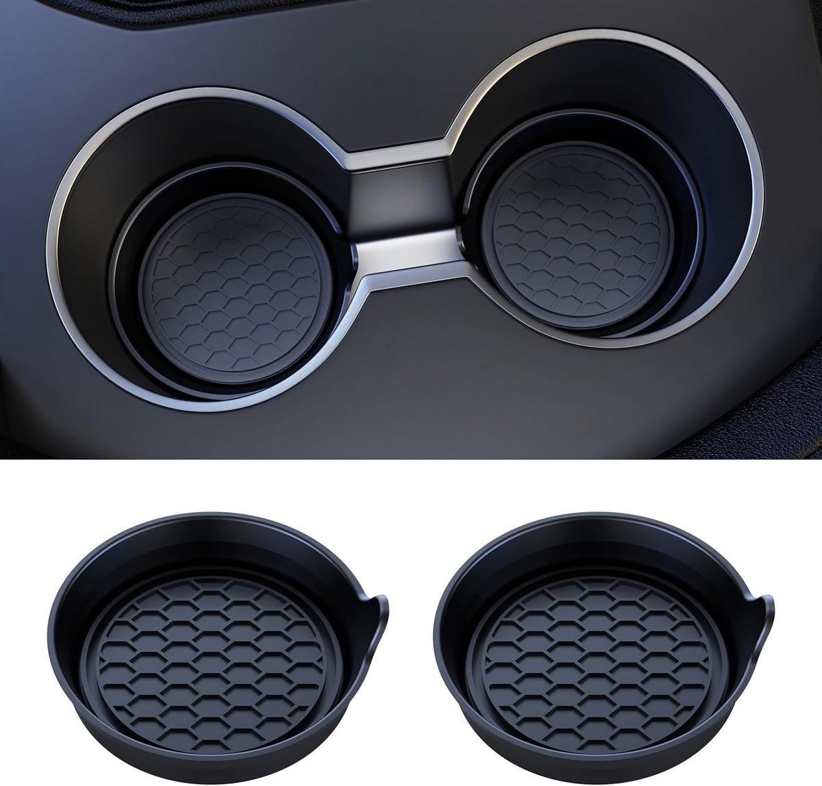 Universal Waterproof Non-Slip Car Cup Coasters, 2 Pack Black