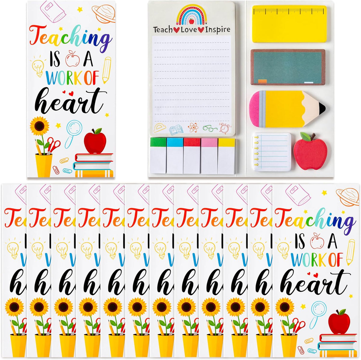Teacher Sticky Note Sets, 2-Pack, 550 Sheets per Set, Blackboard, Pencil and Apple, Black