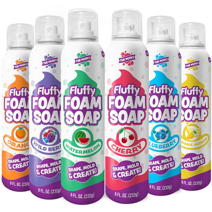 Fluffy Foam Soap, Variety 6 Pack | Shape, Mold & Create Bath Art with Soft Bath Foam for Kids | Gentle, Cleansing Kids