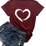 Women Cute Heart Graphic Crewneck T-Shirt Funny Short Sleeve Casual Tee Tops