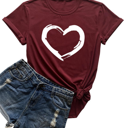 Women Cute Heart Graphic Crewneck T-Shirt Funny Short Sleeve Casual Tee Tops