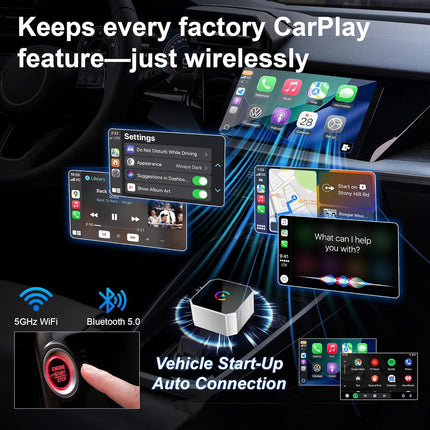 2026 Upgraded Mini Wireless CarPlay Adapter for CarPlay & Android Auto, Plug & Play, Fast, Auto Connect, No Latency 2in1 Car Play Wireless Adapter for iPhone iOS 10+ Android 11+ Information Display