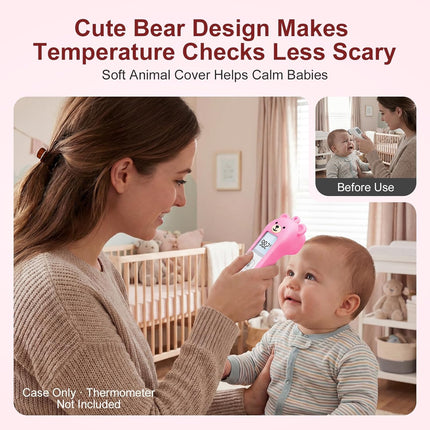 Bear Silicone Case Compatible with GoodBaby Thermometer for Adults and Kids, Cute Cartoon Thermometer Protective Case, Help Restless Baby Temperature, for Travel, Home and Outdoor (Pink)