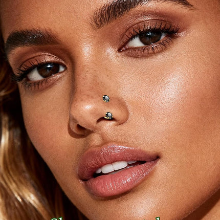 Opal Nose Ring Studs Horseshoe Nose Rings Hoops Stud 316L Stainless Steel Nose Rings Round CZ Square Screw L Shaped Nose Stud Hypoallergenic Nostril Piercing Jewelry for Women Men