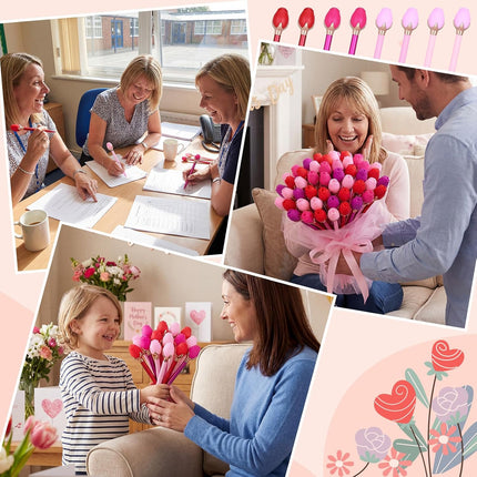 24 Sets Mother's Day Gifts Bulk, Rose Flower Ballpoint Pens with Mother's Day Cards Rose Black Ink Pens Mothers Thank You Gift for Mom Women, Teachers, Office Staff