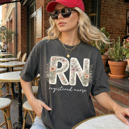 Floral RN Registered Nurse Comfort Colors T-Shirt Cute Botanical Nurse Shirt Healthcare Worker Gift
