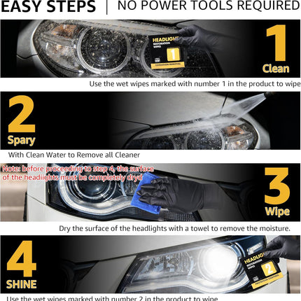 Headlight Restoration Kit, Ceramic Headlight Cleaner and Restorer Kit 2-Step Wipes, Removes Yellowing, Oxidation & Cloudiness, Restores Clarity Brings Headlights Back to Like New Condition,（1Pcs）