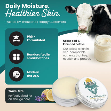 Grass Fed Beef Tallow Balm for Face and Body with Shea Butter, Organic Jojoba Oil, Honey, and Beeswax – Beef Tallow for Skin – Lavender and Lemon – 1 oz