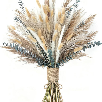 xin's convey 120 PCS Dried Pampas Grass, Dried Flowers, Reed Grass Bouquet for Bohemian Flowers Home Table Wedding Decoration, Rustic Farmhour.(Light Brown)