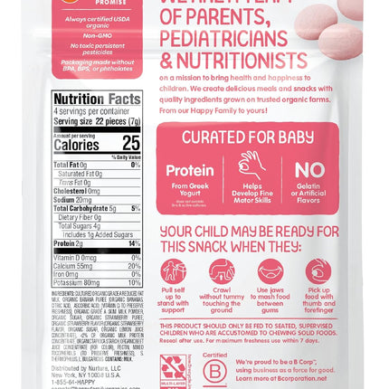 Happy Baby Organics Baby Snacks, Greek Yogis, Freeze Dried Yogurt & Fruit Snacks, Gluten Free Snack for Babies 9+ Months, Strawberry & Banana, 1 Ounce