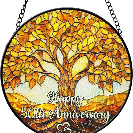 25th Wedding Anniversary Faux Stained Glass Suncatcher, 25 Years Marriage Keepsake Ornament, Silver Wedding