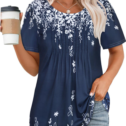 Womens T Shirts Short Sleeve Tops Pleated Dressy Casual Flowy Summer Blouses