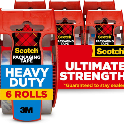 Scotch Heavy Duty Shipping Packing Tape, Clear, Packing Tape for Moving Boxes and Packaging Supplies, 1.88 in. x 22.2 yd., 6 Roll Dispensers, Moving Supplies