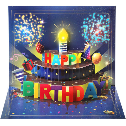 Pop Up Birthday Cards for Men, LED Light & Music Blow The Candle