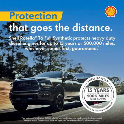 Shell Rotella T6 Full Synthetic 5W-40 Diesel Engine Oil, 1 Quart (6 Pack)