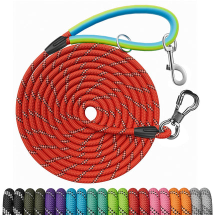 30 FT Dog Leash, Obedience Recall Training Agility Lead, with 2 Swivel Hooks, Reflective Threads and Soft Handle, Puppy Leash for Walking, Hunting, Camping for Small Medium and Large Dogs-Black