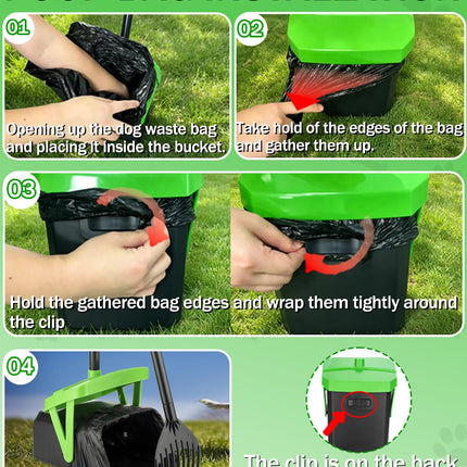 Dog Pooper Scooper Swivel Bin & Rake Set with Bag Attachment & Lid - photo 4
